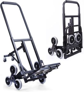 Chariot à main pliable en acier avec quatre roues, plateforme noire thermolaquée pour le transport de marchandises et les courses - Product Image 5