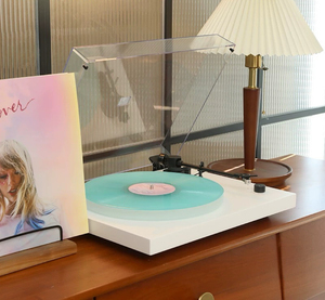 Lecteur de disques vinyles à entraînement par courroie avec lumière LED, fonction <span class=keywords><strong>Bluetooth</strong></span>, plateau en acrylique pour l'audio domestique - Product Image 3