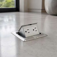 Prise électrique escamotable carrée encastrée pour table, 10A, 2 prises, en alliage d'aluminium, pour usage commercial