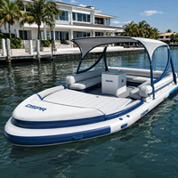 Grand bateau de fête gonflable de luxe avec auvent, sièges rembourrés et glacière pour divertissement aquatique en groupe en mer ou en lac
