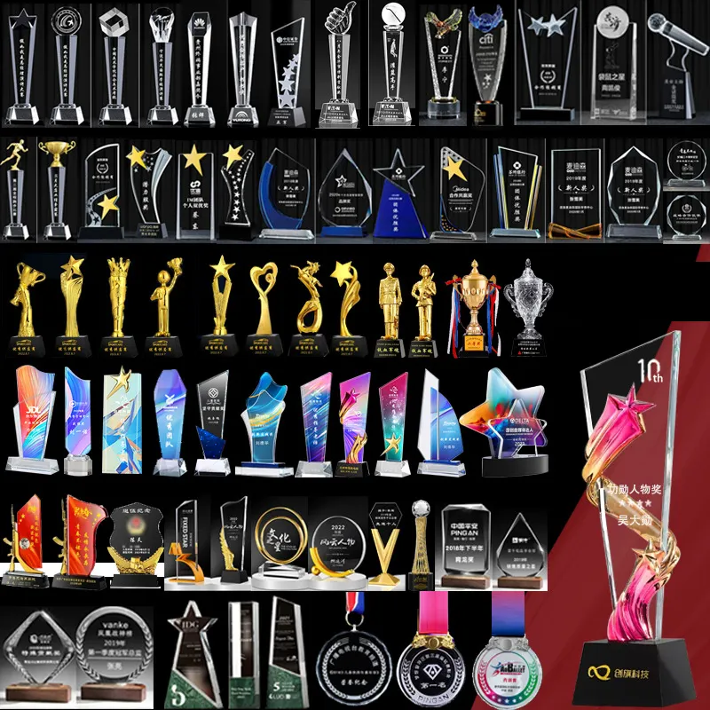 Honneur de cristal Cadeau d'affaires Prix de cristal vierge Gravure Sublimation Personnalisé K9 Crystal Trophy Awards With Metal Star Diamond