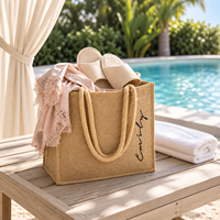 Sac fourre-tout en jute tissé sur mesure avec poignées en corde pour la plage, le shopping, les voyages, les vacances, les boutiques et l'emballage cadeau