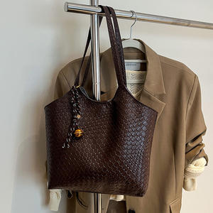 Bolsa de Mano de Gran Capacidad, Estilo Retro, de Cuero Genuino, Tejida, para Mujer - Product Image 5