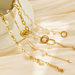 Bracelet en acier inoxydable plaqué or 18 carats avec perle, personnalisable, non étanche, pour cadeau - Product Image 1