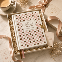 Diario de Café Personalizado LABON, Tapa Dura con Diseño a Cuadros Crema, Etiqueta Impresa, Marcapáginas con Cinta, Clip para Taza de Café, OEM ODM