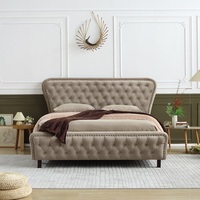 Lit de chambre à coucher de luxe moderne avec cadre en bois, rembourré en velours capitonné, plateforme double/queen/king size