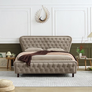 Luxury Modern Wooden Frame Velvet Upholstered Tufted <strong>Platform</strong> <strong>Double</strong>/Queen/King Size Bedroom <strong>Bed</strong> - Product Image 4