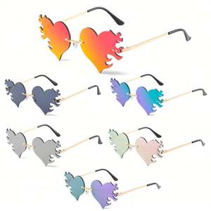 Gafas de Sol Retro con Logotipo Personalizado, Montura sin Aro, Lentes de Espejo Transparentes con Forma de Corazón de Llama, Protección UV400, Gafas de Sol para Mujer con Forma de Corazón de Llama - Product Image 4
