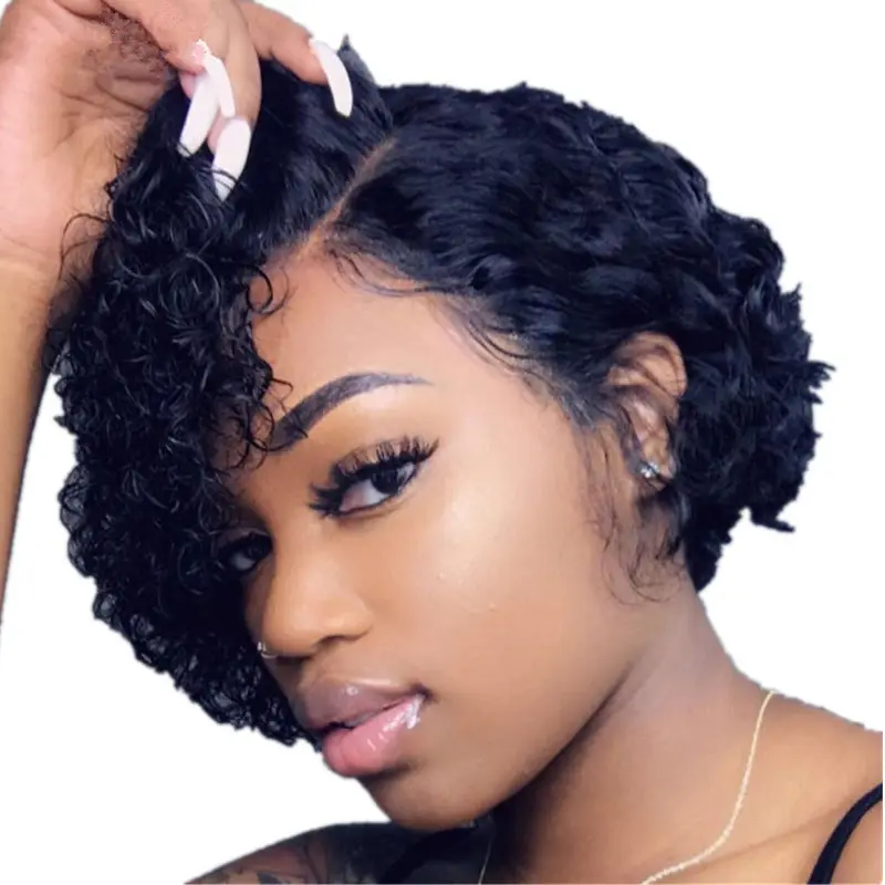 European and American wig female short curly hair partial wig black chemical fiber wrapped tube small curly hair