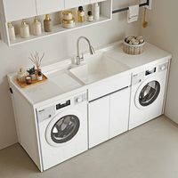 Meuble de buanderie moderne en aluminium spatial pour balcon, avec double lave-linge et sèche-linge, évier et lavabo personnalisés, 2,3 m x 60 cm