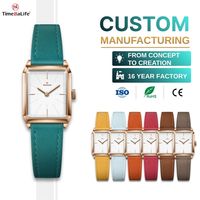 Montre pour femme OEM ODM personnalisée avec mouvement Miyota 5Y20, cadran minimaliste à 2 aiguilles, boîtier carré en or PVD de 21 mm, quartz, bracelet en cuir de vache