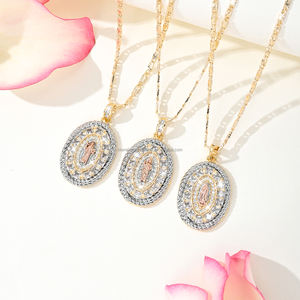 Alta calidad hecha a mano textura Irregular sacerdote Benedicto <span class=keywords><strong>Virgen</strong></span> María <span class=keywords><strong>de</strong></span> <span class=keywords><strong>Guadalupe</strong></span> collar con colgante <span class=keywords><strong>de</strong></span> Color dorado y plateado - Product Image 2