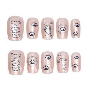 <span class=keywords><strong>Faux</strong></span> <span class=keywords><strong>ongles</strong></span> à porter style Ins, motif chiot de dessin animé mignon rose nude, effet œil de chat, vente en gros - Product Image 5