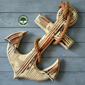 Ancre murale en bois de pin de qualité supérieure, style nautique, polie, avec corde en jute - Décoration d'intérieur et cadeau de vacances - Product Image 4