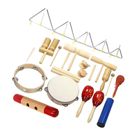 Wooden Orff Percussion Instrument Set for Early Education-6-Piece Metal Wood Rattle Hand Drums Sand Eggs Cartoon Design for Kids