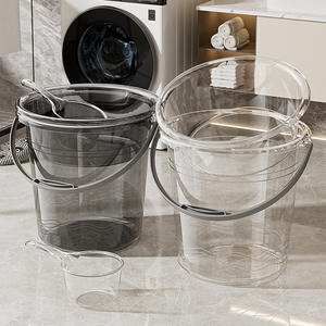 Juego de bañera transparente con tapa, portátil, redonda, de gran capacidad, para uso doméstico en el baño, lavabo de tres piezas y cucharón - Product Image 5