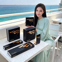 Coffret Cadeau Personnalisé en Carton Rigide Noir Mat avec Logo Estampé à Chaud Doré pour Emballage Vide de Parfum et Dattes Arabes