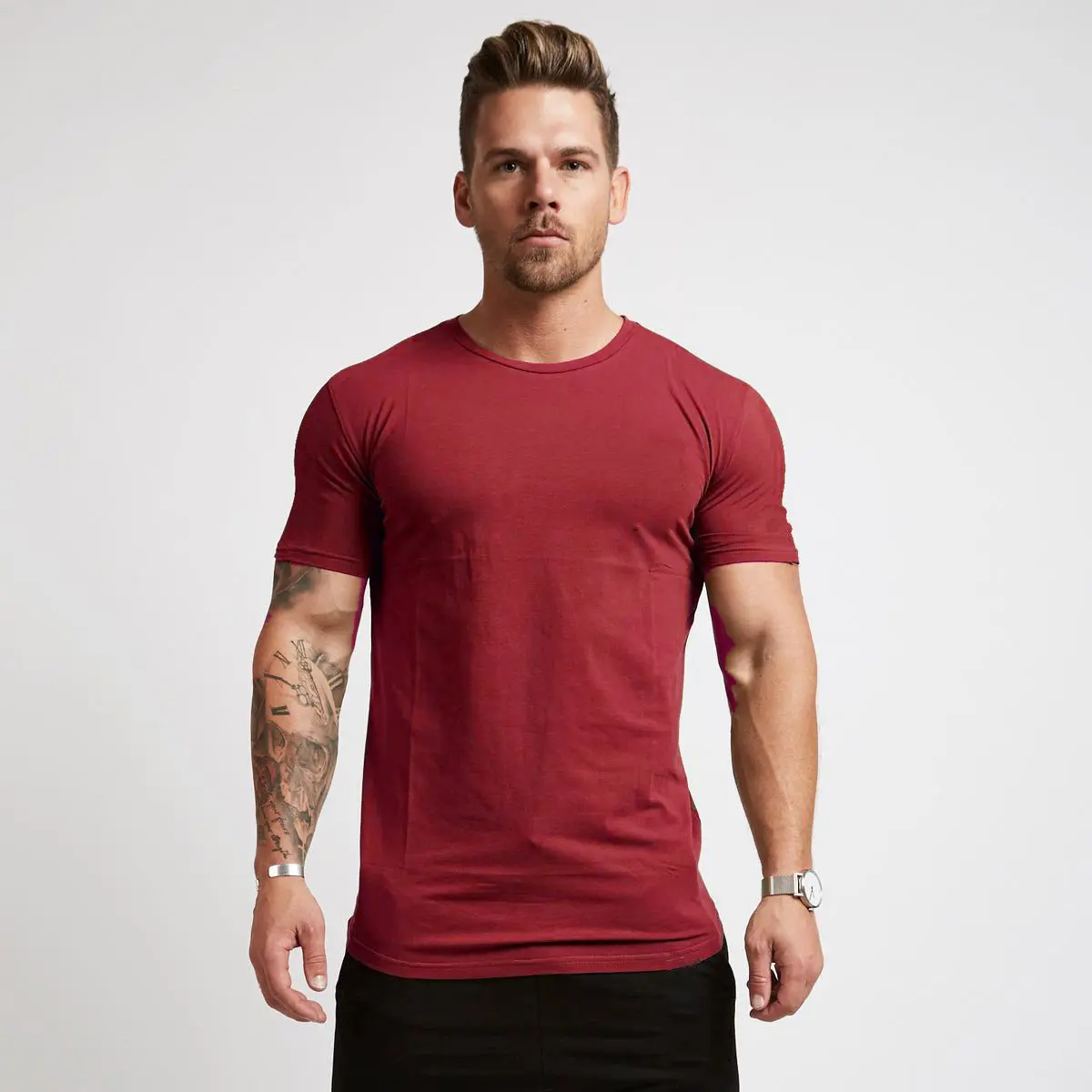 Kebugaran Baru untuk Pria Pelatihan T-shirt Berjalan Keringat Peregangan Pria T Shirt