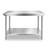 Table de travail en acier inoxydable de haute qualité, 201, facile à nettoyer, avec pieds ronds, double niveau, avec étagère inférieure, pour la préparation en restaurant