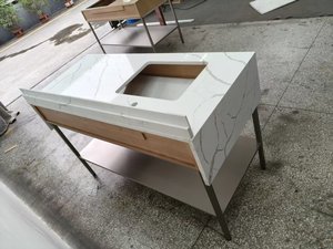 Mobile <span class=keywords><strong>Bagno</strong></span> Commerciale per Hotel, Freestanding, con Top in Quarzo, Struttura in Acciaio Inox, Moderno, con Lavabo e Vano Contenitore Aperto - Product Image 4