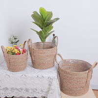 Panier de rangement en corde de paille tressée à la main avec poignées tressées, panier décoratif tissé pour plantes, linge et maison