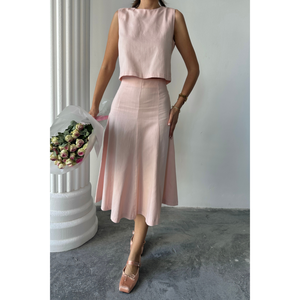 Gabardine Sleeveless Blouse & <b>Powder</b> <b>Pink</b> <b>Powder</b> <b>Pink</b> Two-Piece Bell Skirt Set Loose Fit Short Set & Top - Product Image 5