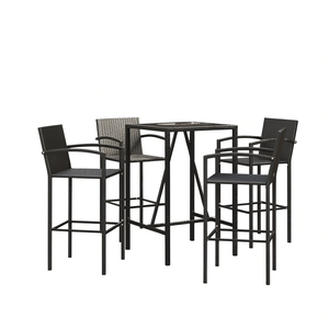 Ensemble de table de bar en rotin noir, cadre métallique carré, meubles de jardin, mobilier de salle à manger extérieur, design élégant et moderne, durable, usage commercial - Product Image 1
