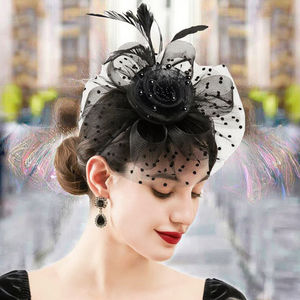 Tocados de Homburg para mujer, sombrero de fiesta de té de plumas con diadema de velo y pinza para el pelo para iglesia de cóctel informal - Product Image 3