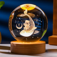 Sphère de planète du système solaire en verre artisanal pas cher, gravée au laser 3D, boule de cristal de galaxie avec lumière LED, lampe de nuit personnalisable