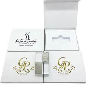 Logotipo personalizado de cristal USB Flash Drive 8GB 16GB 32GB 64GB 4GB Premium regalo promocional transparente pendrive memoria USB Stick