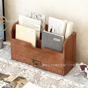 Caja de almacenamiento de madera estilo cajón, organizador rectangular de oficina para escritorio, papelería, libros, carpetas, revistas - Product Image 3