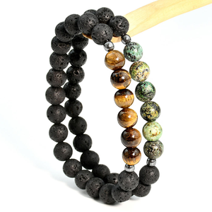 Natural Gemstone Jewelry Dainty Stretch Turquoise Tiger Eye Stone Bracelet Lava Rock Beaded Bracelet for <b>Men</b> - Product Image 4