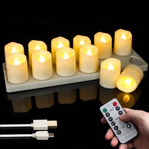 ชุดไฟ <span class=keywords><strong>LED</strong></span> แบบชาร์จได้ 12 ชิ้น พร้อมแท่นชาร์จและรีโมทคอนโทรล เทียนวอทีฟสำหรับตกแต่งบ้านในช่วงเทศกาล - Product Image 1