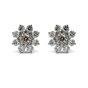 HK China 18 K สีขาวทองแท้เพชรแท้18 K ต่างหูรูปดอกไม้สวยงามสำหรับสาวๆสำหรับงานแต่งงานงานปาร์ตี้ - Product Image 1