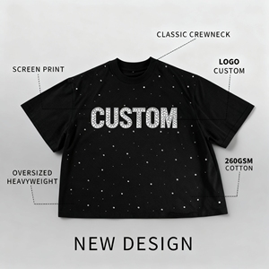 T-shirt décontracté pour homme, col rond, manches courtes, tricoté, 100 % coton, avec logo imprimé en strass et motif diamant, haute qualité, personnalisé - Product Image 1