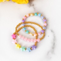 Doux arc-en-ciel macaron étoile coeur avec 14K plaqué or perles Bracelet personnalisé rose lettre perles Bracelet pour les filles