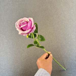 Gran promoción de venta, hermoso precio barato, una sola cabeza artificial de flor de Rosa, Rosa decorativa de terciopelo de boda de imitación - Product Image 4