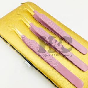 Pinzas de extensión de pestañas con logotipo personalizado con punta dorada, mango de agarre de diamante rosa, acero inoxidable, pinzas con logotipo personalizado de visón - Product Image 5
