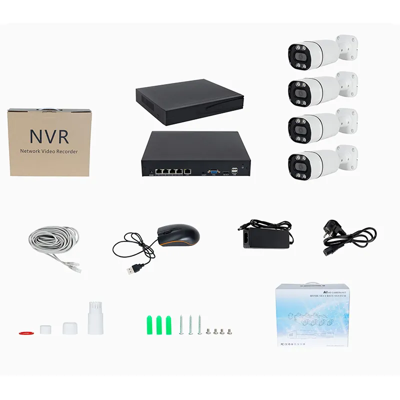 5MP IMX335 CCTV System Human Detect Outdoor IP camera Bullet Dome Surveillance audio 4 Cameras 8CH POE NVR Set Kit