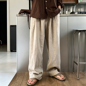 Hot Supplier Custom Men Linen <b>Trousers</b> Summer Breathable <b>Light</b> Loose Casual Pants Vintage Solid Color Linen <b>Trousers</b> TKAN858 - Product Image 1