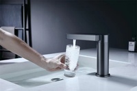 Robinet de lavabo de salle de bain moderne en laiton de haute qualité, à montage sur comptoir, monotrou, sans contact, à capteur automatique, avec valve en céramique, eau chaude et froide