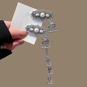 <span class=keywords><strong>Pince</strong></span> à cheveux BB de style ethnique avec strass et pompon, artisanat lourd, cristal de haute qualité, élégante, accessoire capillaire pour femme, cadeau - Product Image 2