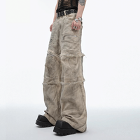 Streetwear OEM personnalisé, jean denim délavé unisexe pantalon cargo vintage patchwork à plusieurs poches pour hommes abîmés