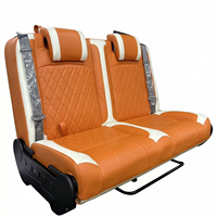 Kursi Van Universal 2-Seater Grosir, Mekanisme Lipat Sandaran Kepala Tersembunyi, Kulit Oranye & Putih, Harga Pabrik OEM