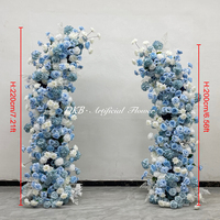 Elegante Conjunto de Pilares de Flores Artificiales en Azul Niebla y Blanco, Decoración Floral para Entrada de Boda, Adorno para Escenario de Fiesta