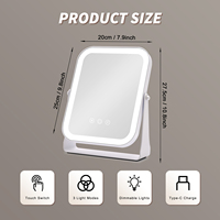 Cermin Rias LED Sentuh HD Portabel dengan 3 Warna Lampu, Cermin Kosmetik Kaca Ramah Lingkungan untuk Wanita, Dekorasi Estetis