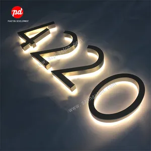 Customized Modern House Number Signs Stainless Steel Individual Led Backlit Back Lighting 3D Letters Waterproof