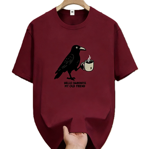 เสื้อยืดกราฟิกลายตลก รูปอีกาดื่มกาแฟ สวัสดีความมืด เพื่อนเก่าของฉัน เสื้อยืดโอเวอร์ไซส์ ผ้าฝ้าย แขนสั้น สตรีทแวร์ เสื้อยืดลำลอง - Product Image 2