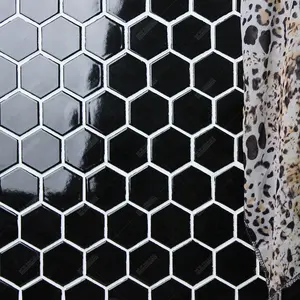 Goedkope Fabriek Prijs Glossy Black 2 Inch Zeshoek Keramische Mozaïek Tegel Voor Hotel Restaurant Keuken Badkamer Douche Muur Splashback