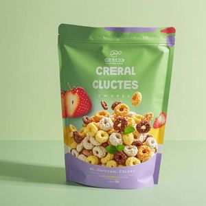 Pochette debout brillante imprimée sur mesure avec fermeture à glissière refermable étanche à l'humidité pour les céréales de petit déjeuner aux fruits flocons d'avoine - Product Image 1